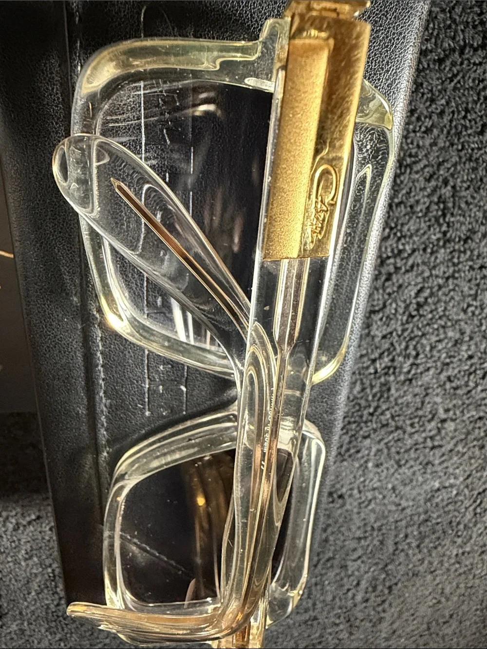 Cazal Clear Translucent Square Sunglasses with Gold Accents and Gradient Lenses
